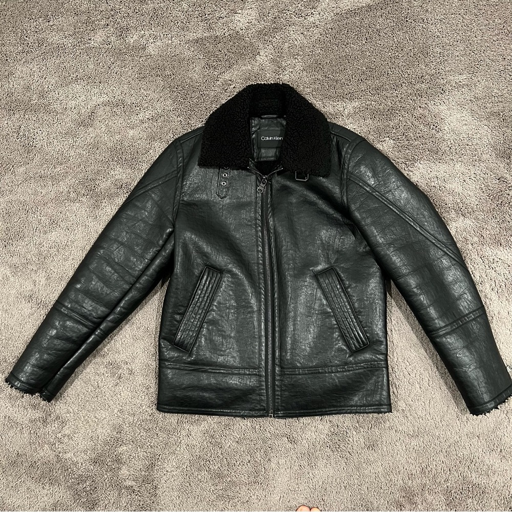 CALVIN KLEIN Men's Black Faux Leather Jacket
